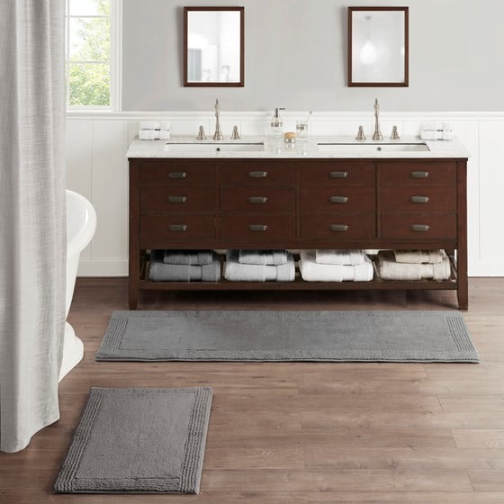 100% Cotton Tufted 3000 GSM Reversible Bath Rug 21x34" Charcoal Super Plush Dense Machine Washable Bathroom Rug