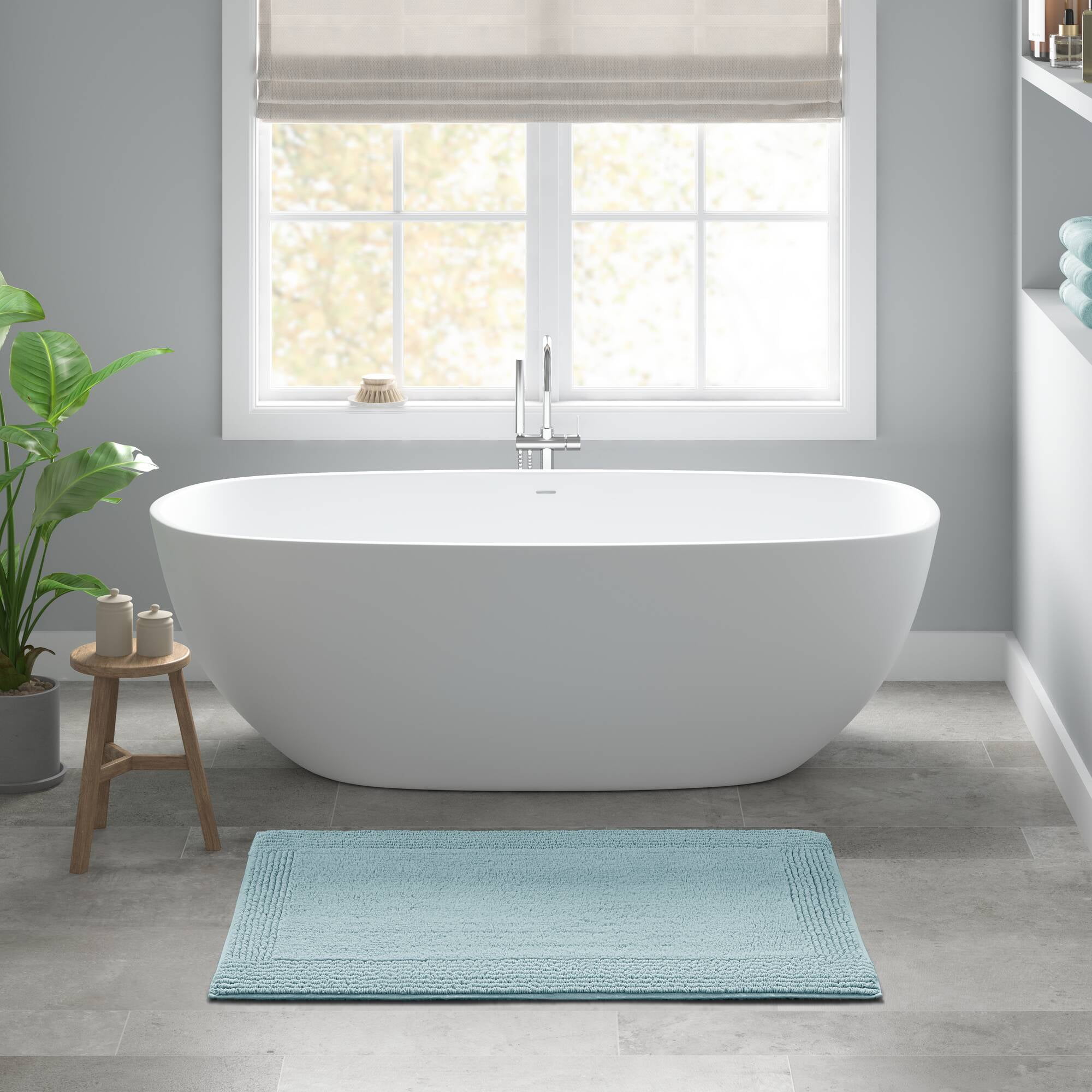100% Cotton Tufted 3000 GSM Reversible Bath Rug 24x44" Blue Ultra Plush Dense Machine Washable Bathroom Rug