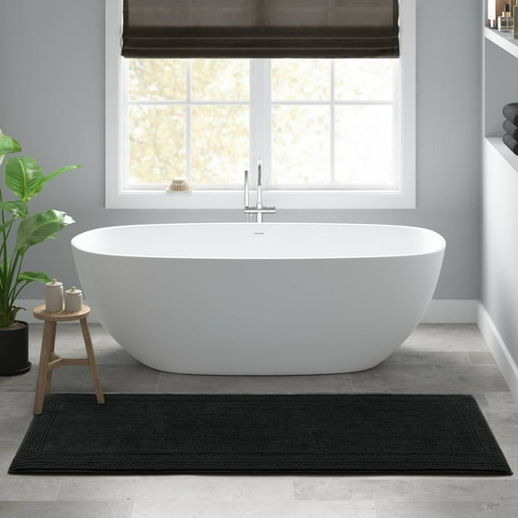 100% Cotton Tufted 3000 GSM Reversible Bath Rug 24x72" Black Ultra Plush Dense Machine Washable Long Bathroom Rug Runner