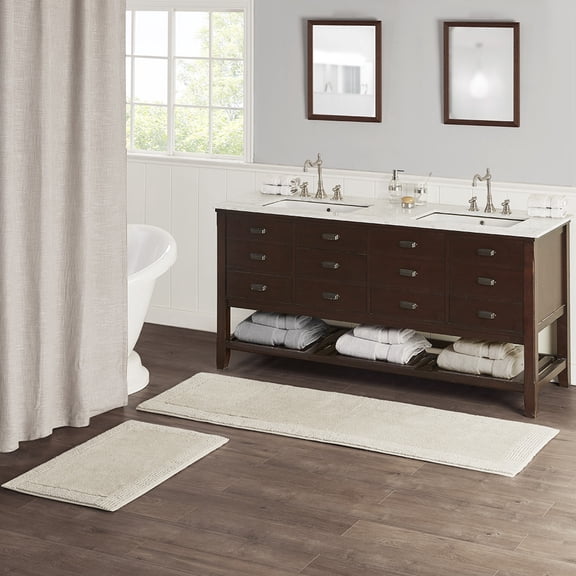 100% Cotton Tufted Reversible Bath Rug 24"x72", 3000 GSM High Pile Luxury Long Bathroom Runner Rug, Natural