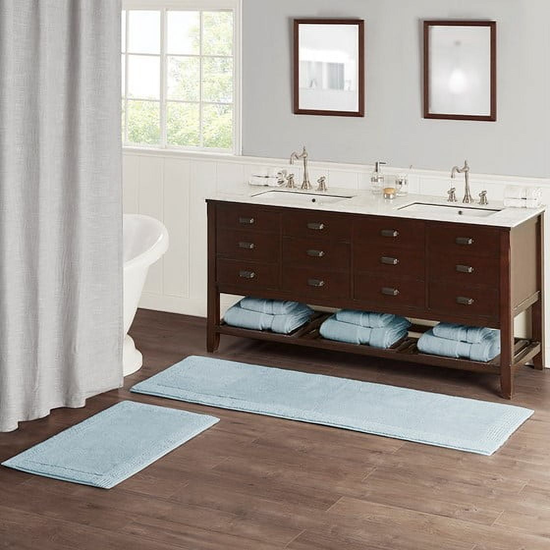 100% Cotton Tufted Reversible Bath Rug Blue 21x34 Inches 3000 GSM Heavy Duty Luxury Soft Bathroom Mat OEKO-TEX Certified Machine Washable