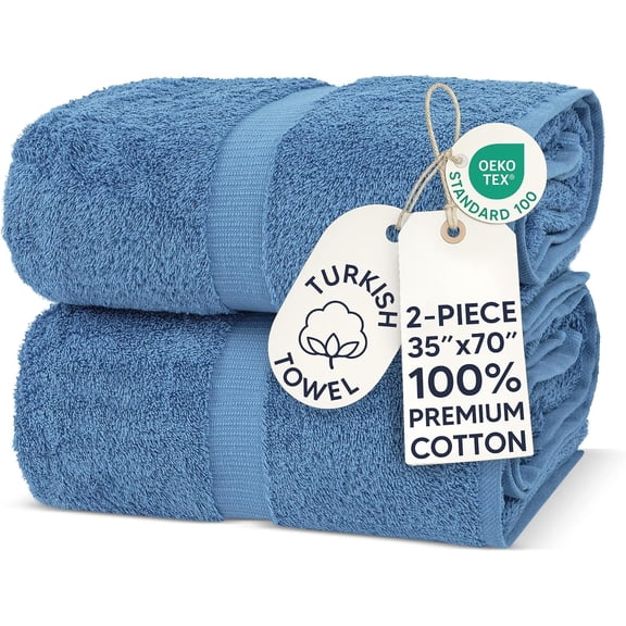 100% Cotton Turkish Bath Sheets 35 x 70 Inches Large Set Wedgewood