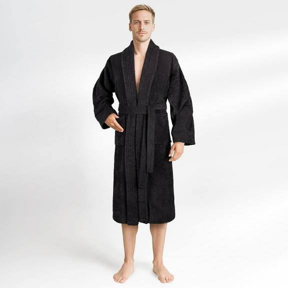 100% Cotton Turkish Bathrobes, Soft Absorbent Lightweight Men Robes, 2X-Large, Black