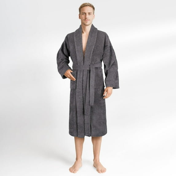 100% Cotton Turkish Bathrobes, Soft Absorbent Lightweight Men Robes, 2X-Large, Gray