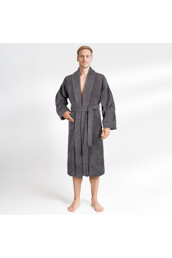 100% Cotton Turkish Bathrobes, Soft Absorbent Lightweight Men Robes, 3X-Large, Gray