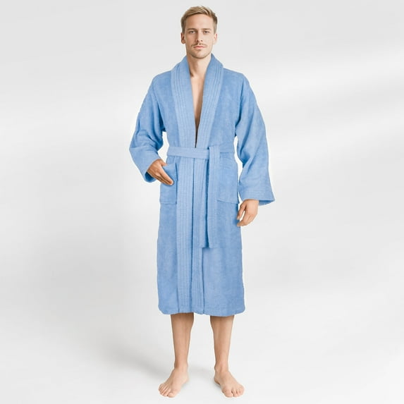 100% Cotton Turkish Bathrobes, Soft Absorbent Lightweight Men Robes, 3X-Large, Sky Blue