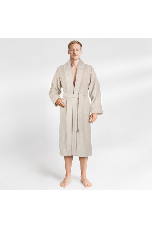 100% Cotton Turkish Bathrobes, Soft Absorbent Lightweight Men Robes, Medium, Beige
