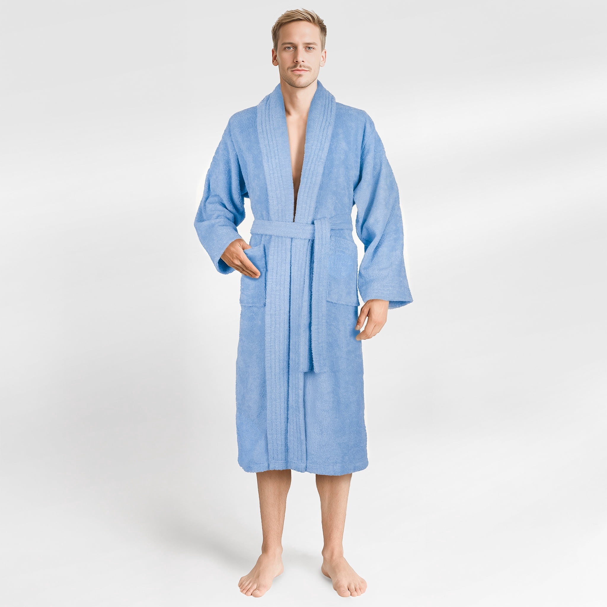 Men's Turquoise Robe 100% Cotton Turkish Bathrobes, Soft Absorbent Lightweight Men Robes ...