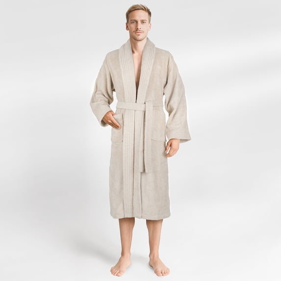 100% Cotton Turkish Bathrobes, Soft Absorbent Lightweight Men Robes, Small, Beige