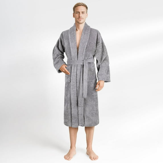 100% Cotton Turkish Bathrobes, Soft Absorbent Lightweight Men Robes, Small, Light Gray