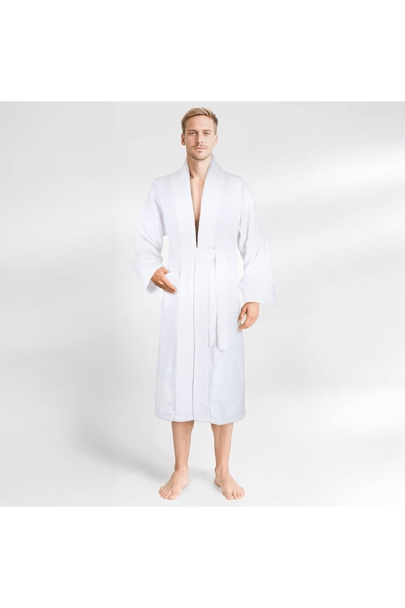 100% Cotton Turkish Bathrobes, Soft Absorbent Lightweight Men Robes, Small, White