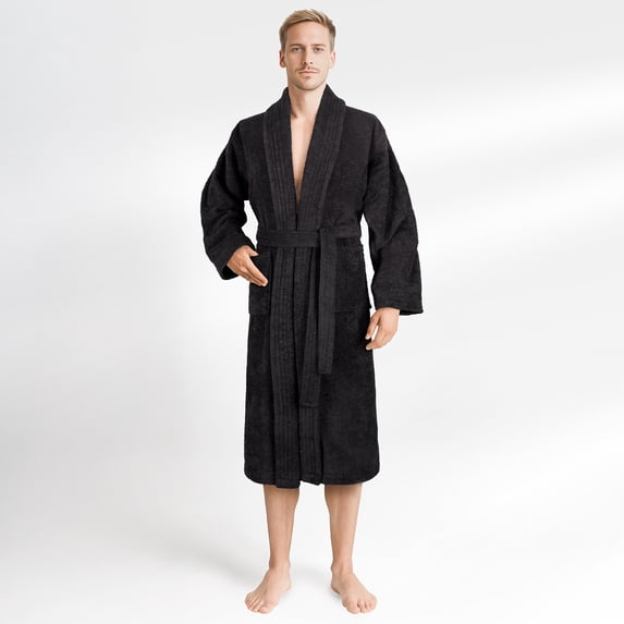 100% Cotton Turkish Bathrobes, Soft Absorbent Lightweight Men Robes, X-Large, Black