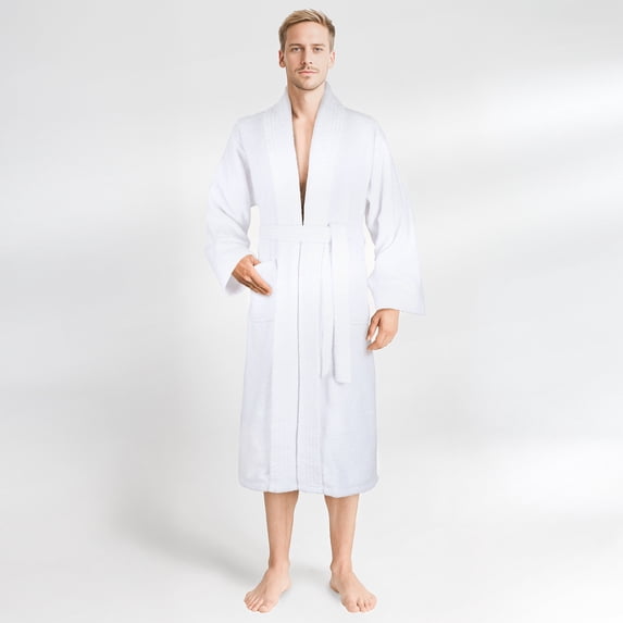 100% Cotton Turkish Bathrobes, Soft Absorbent Lightweight Men Robes, X-Large, White