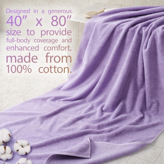100% Cotton Turkish Towel, Soft Absorbent Quick Dry, 40x80 Oversized Bath Sheet Towel, Lilac