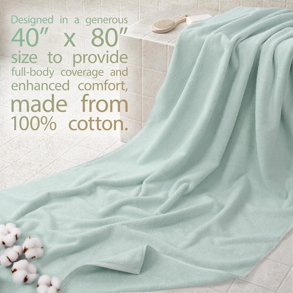 100% Cotton Turkish Towel, Soft Absorbent Quick Dry, 40x80 Oversized Bath Sheet Towel, Mint Green