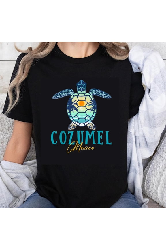 100% Cotton Turtle Cozumel Mexico Design Print T-Shirt