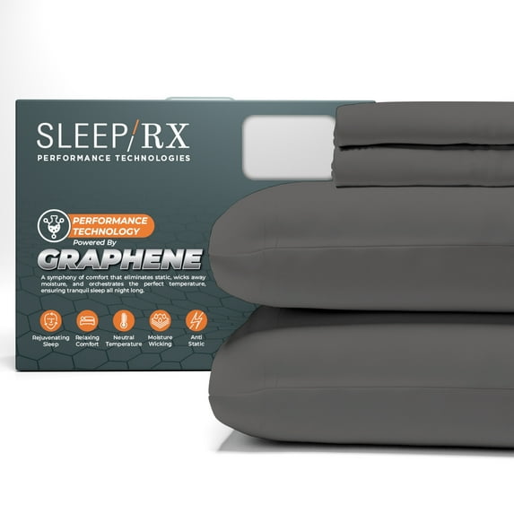 100% Cotton Twin Charcoal Gray Sateen Sheet Set, Graphene-Infused Temperature Regulating, Soft & Silky 3-Piece Set with Side Pockets by SLEEP RX