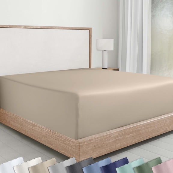 100% Cotton Twin Fitted Sheet Sold Separately, Sateen, Deep Pocket, All-Around Elastic, Head/Foot Side Indicators -Warm Taupe