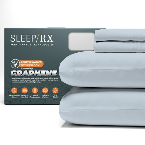 100% Cotton Twin Light Blue Sateen Sheet Set, Graphene-Infused Temperature Regulating, Soft & Silky 3-Piece Set with Side Pockets by SLEEP RX