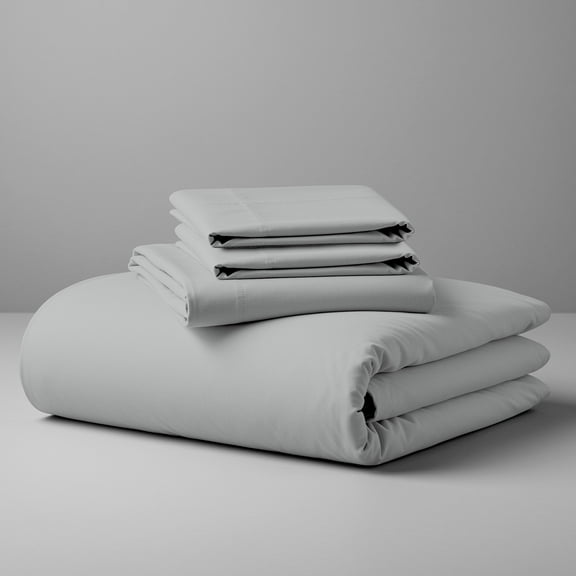 Purity Home Twin Bed Sheet Set - 100% Cotton Percale - Cool, Crisp, Breathable & Durable 3-Piece - Light Gray