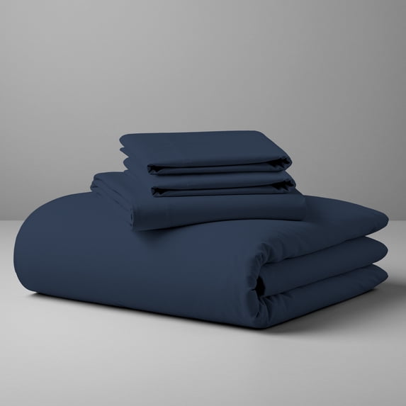 Purity Home Twin Bed Sheet Set - 100% Cotton Percale - Cool, Crisp, Breathable & Durable 3-Piece - Navy