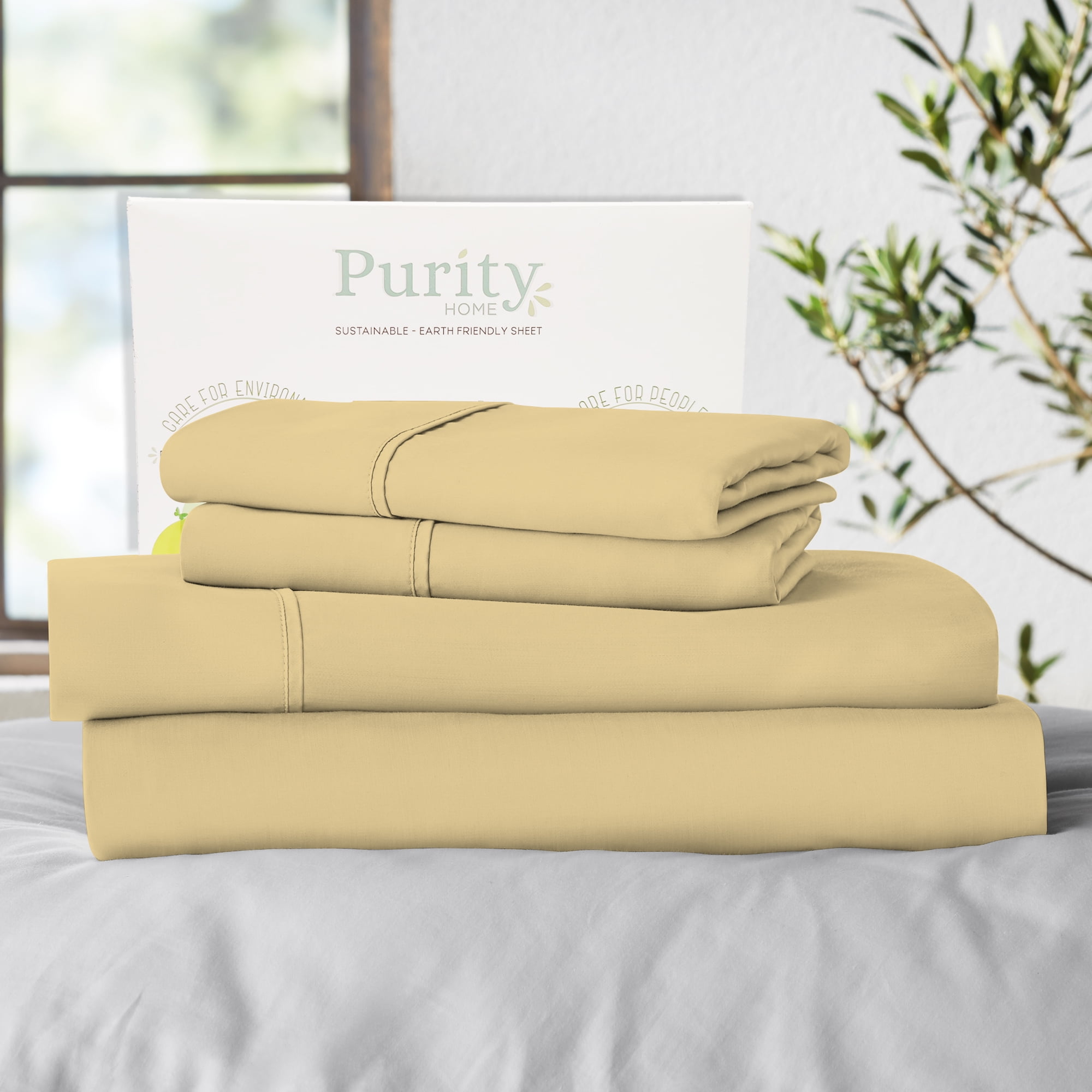 Twin Yellow Cotton Percale Sheet Set with Pillowcase