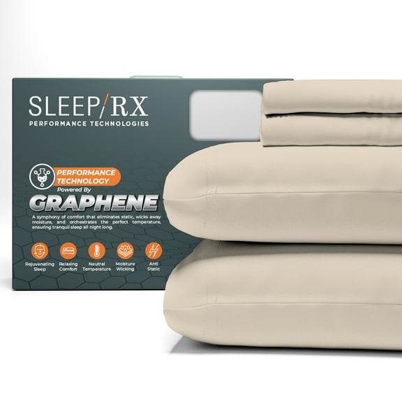 100% Cotton Twin Sand Sateen Sheet Set, Graphene-Infused Temperature Regulating, Soft & Silky 3-Piece Set with Side Pockets by SLEEP RX
