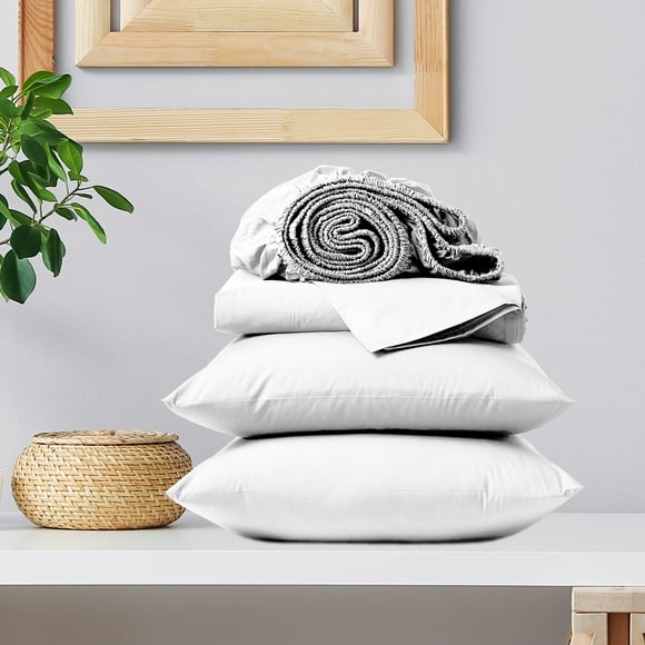 Color Sense 100% Cotton Twin Sateen Sheet Set, 300 Thread Count Wrinkle Resistant, Quick Dry, Soft & Smooth 3-Piece Set Arctic White
