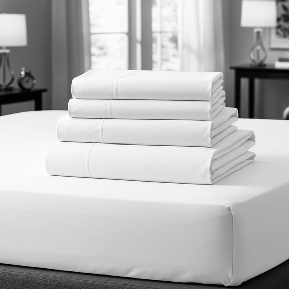 Purity Home 100% Cotton Twin Bedsheet Set, Sateen Green Wrinkle-Resistant 3-Piece Set Arctic White