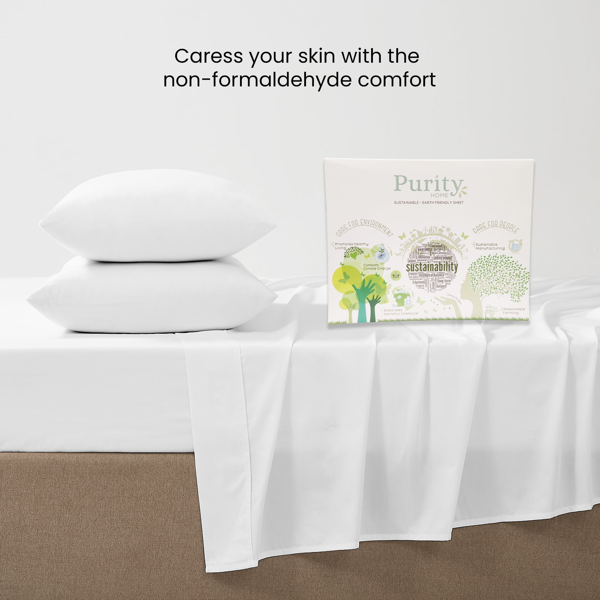 100% Cotton Twin Sheet Set, 400 Thread Count Sateen Green Wrinkle-Resistant 3-Piece Set Arctic White by Purity Home