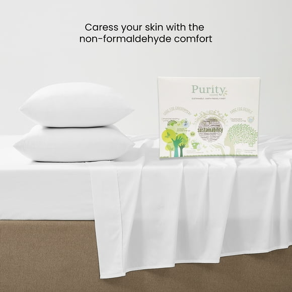Purity Home 100% Cotton Twin Sheet Set, 400 Thread Count Sateen Green Wrinkle-Resistant 3-Piece Set Arctic White