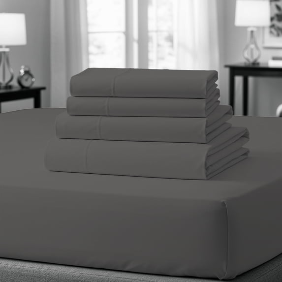 Purity Home 100% Cotton Twin Bedsheet Set, Sateen Green Wrinkle-Resistant 3-Piece Set Charcoal Gray