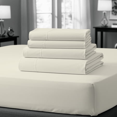 Purity Home 100% Cotton Twin Bedsheet Set, Sateen Green Wrinkle-Resistant 3-Piece Set Ivory