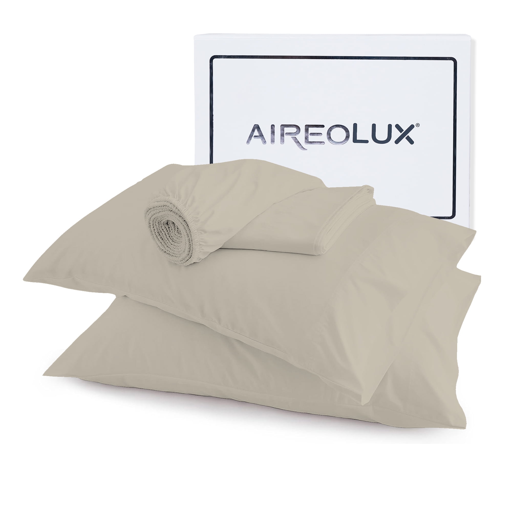 Aireolux Twin Beige Cotton Polyester Microfiber Sheet Set