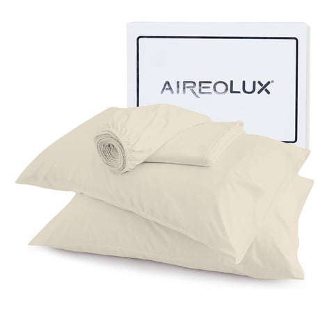 100% Cotton Twin Sheet Set, 600 Thread Count Wrinkle-Resistant, Soft & Silky Sateen 3-Piece Set Ivory by Aireolux