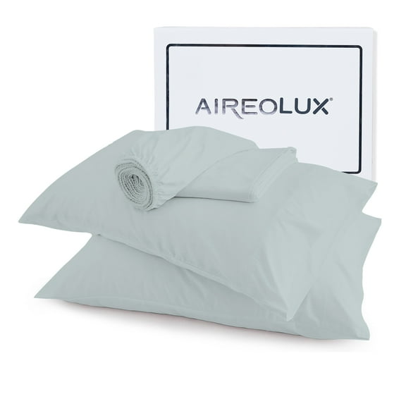100% Cotton Twin Sheet Set, 600 Thread Count Wrinkle-Resistant, Soft & Silky Sateen 3-Piece Set Light Blue by Aireolux