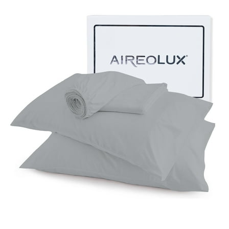 100% Cotton Twin Sheet Set, 600 Thread Count Wrinkle-Resistant, Soft & Silky Sateen 3-Piece Set Light Gray by Aireolux