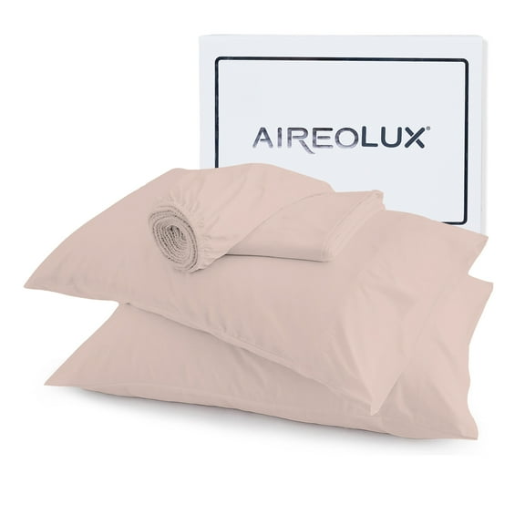 100% Cotton Twin Sheet Set, 600 Thread Count Wrinkle-Resistant, Soft & Silky Sateen 3-Piece Set Light Pink by Aireolux