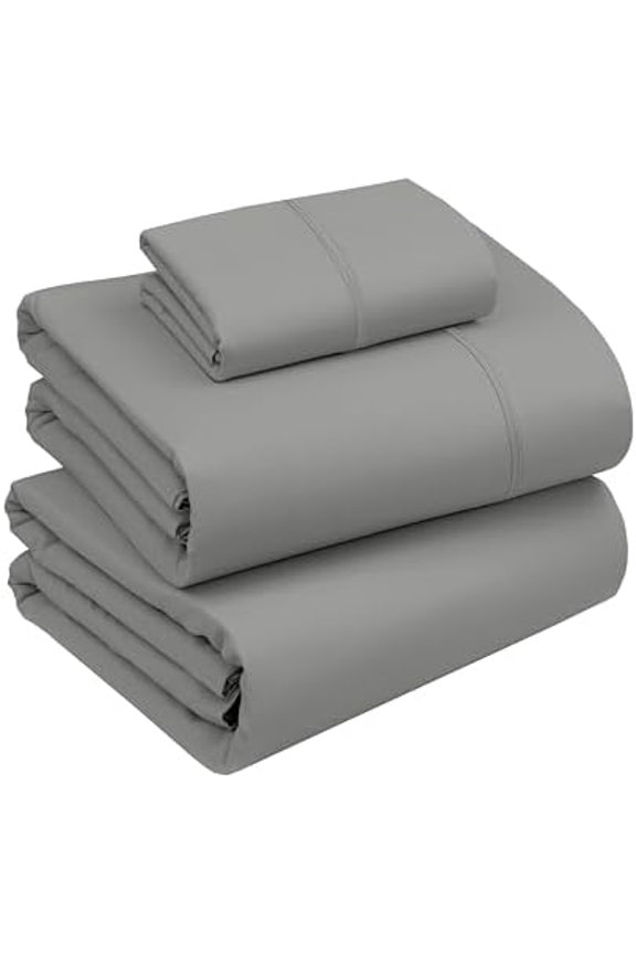 100% Cotton Twin XL Sheet Sets, 3 Pieces, Soft & Breathable Percale Weave Bedding, Deep Pocket 16", Hotel Standard, Crisp Cool Feel, Durable, Perfect Size Dyed Sheets, Dark Grey