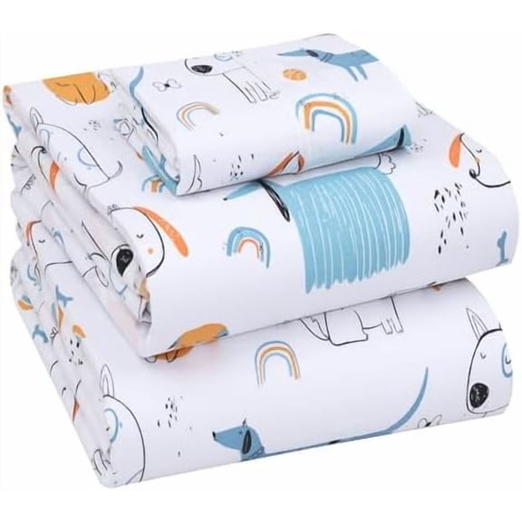 100% Cotton Twin XL Sheet Sets, 3 Pieces, Soft & Breathable Percale Weave Bedding, Deep Pocket 16", Hotel Standard, Crisp Cool Feel, Durable, Perfect Size Floral Sheets, Puppy Me