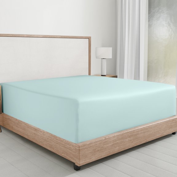 100% Cotton Twin XL Fitted Sheet Only, Sateen, Deep Pocket, All-Around Elastic, Head/Foot Side Indicators, Seafoam