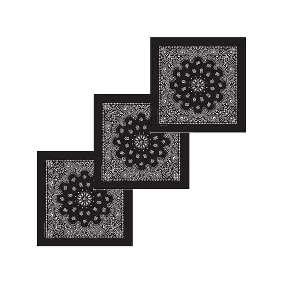 100% Cotton USA Made Multi-Purpose Bandana Head Wrap Set, USA Black, 3 Pieces