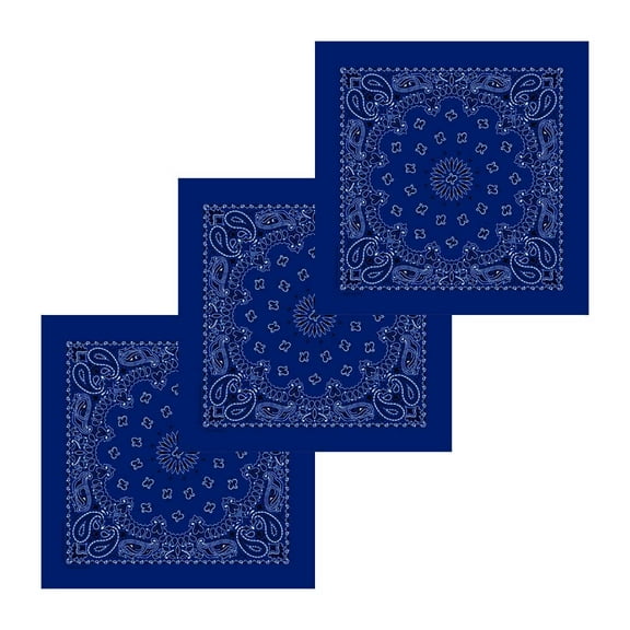 100% Cotton USA Made Multi-Purpose Bandana Head Wrap Set, USA Blue, 3 Pieces