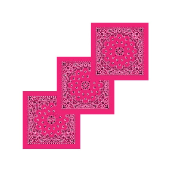 100% Cotton USA Made Multi-Purpose Bandana Head Wrap Set, USA Hot Pink, 3 Pieces