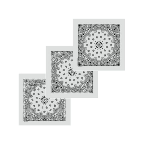 100% Cotton USA Made Multi-Purpose Bandana Head Wrap Set, USA White, 3 Pieces