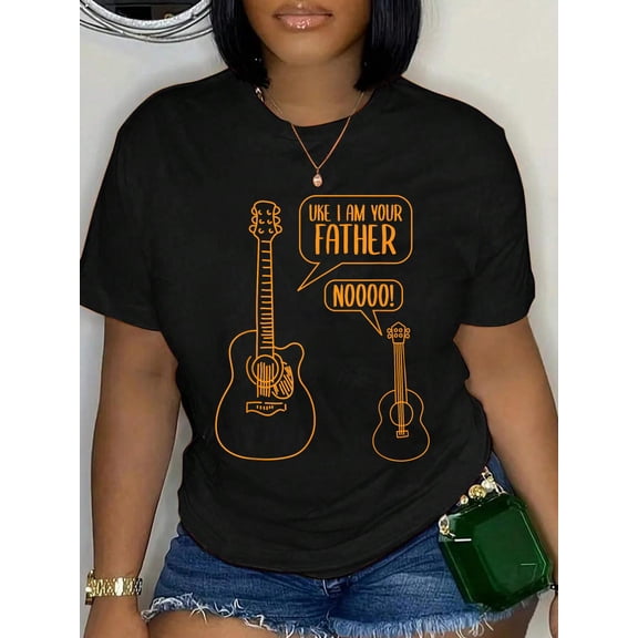 Cotton Uke I Am Your Father Ukulele Guitar Music T-Shirt Women's Graphic Tee Casual Tops