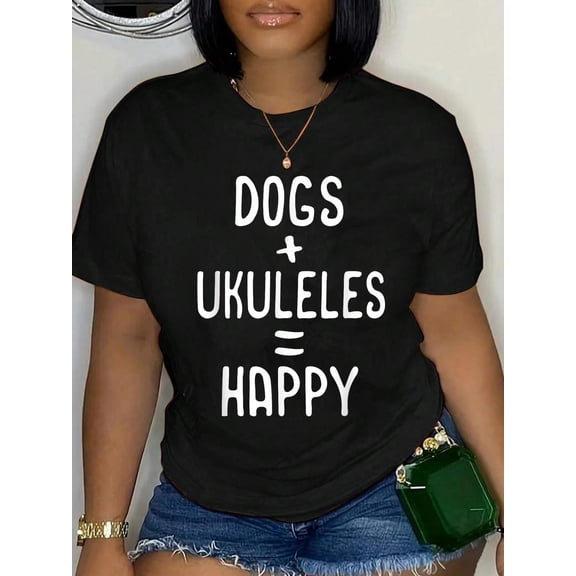 100% Cotton Ukulele t shirt Musician Uke Player Shirt Dog Lover Gift T-Shirt Women's Graphic Tee Casual Tops