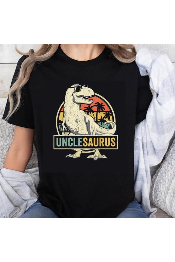 100% Cotton Unclesaurus Dinosaur Palm Tree Sunset Retro