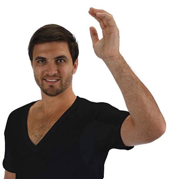 100% Cotton Undershirt Regular Fit 3" Deep V-Neck with Sweat-Proof, Absorbent, Integrated Underarm Shields