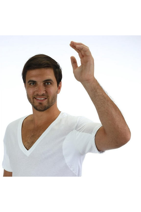 100% Cotton Undershirt Regular Fit 3" Deep V-Neck with Sweat-Proof, Absorbent, Integrated Underarm Shields